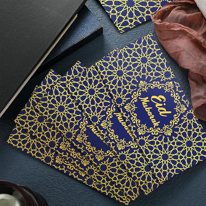 Sinmoe 72 Pcs Eid Al Adha Money Envelopes Bulk 6.7 x 3.2 inch Gold Foil Cash Gift Card Ramadan Lucky Cash Envelope Cash Set for Eid Holiday Currency Celebration Decorations (Blue)