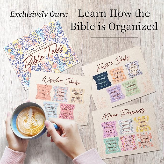 Bloom Beauty Bible Tabs for Women – Soul Nourishing Book Summaries – 66 Peel-and-Stick Large Print Laminated Bible Tabs | Bible Study Supplies Gold, Journaling Accessories, Gifts, the Shepherd of Life