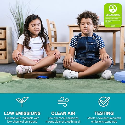 Factory Direct Partners SoftScape 15 inch Round Classroom Floor Cushions with Handles; Flexible Seating for Daycare, Preschool, Playroom; 2 inch Thick Deluxe Foam (6-Piece) - Earthtone, 11232-ET