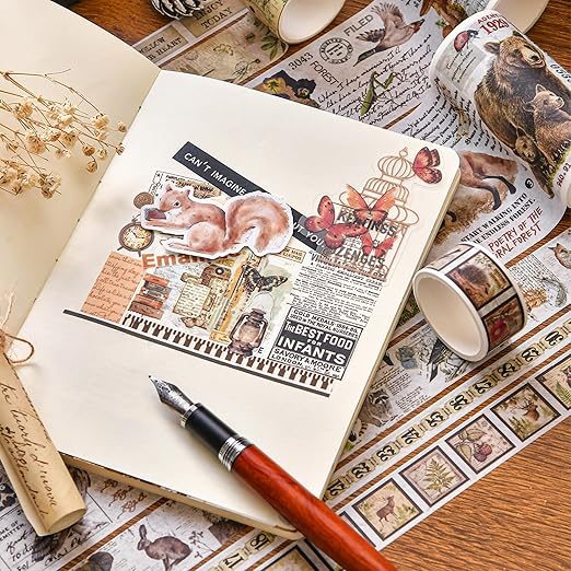 18 Rolls Vintage Washi Tape Pack Retro Arts Adhesive Tapes Wide Monologue Decorative Masking Tape Sets for Craft, Kids, Scrapbook, DIY, Gift Wrapping (Story Collections)