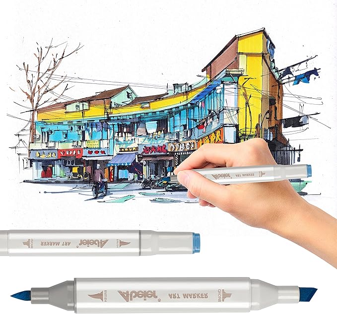 ABEIER 81 Colors Alcohol Markers Brush Tip, Brush & Chisel Dual Tip Sketch Markers for Artists, Plus 1 Blender Marker, Permanent Sketch Markers for Kids, Adults Coloring and Artist Illustration