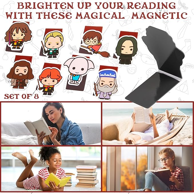 Harry Potter Magnetic Bookmarks Page Clip School University for Kids Teens Women Stocking Stuffers Gifts for Readers Xmas Gifts (Multi 8 Pack)