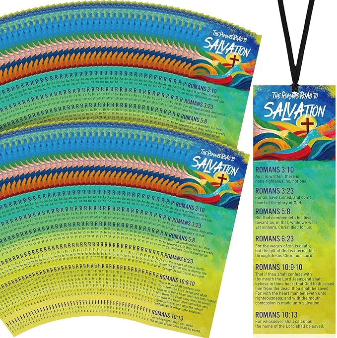 100 Pcs Romans Road to Salvation Bookmarks 6 x 2 Inches Roman's Road Cardstock Bookmark with 100 Pcs Hanging Strings