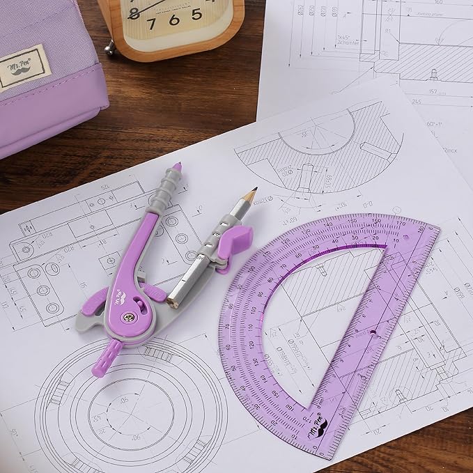 Mr. Pen- Compass and Protractor Set, Purple, Compass Geometry Tool, Protractor and Compass Set, Compass Drawing Tool, Drawing Compass, Protractor Set, Geometry Compass, Math Compass for Geometry