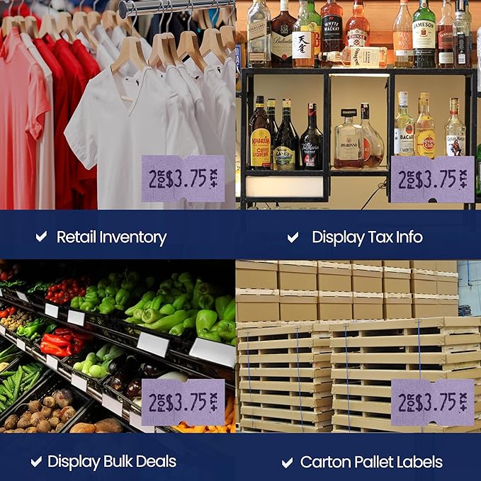 Perco 1 Line Lavender Labels - 80 Rolls, 10 Sleeves, 80,000 Blank Price and Date Gun Labels for Perco 1 Line Price and Date Guns - Made in USA