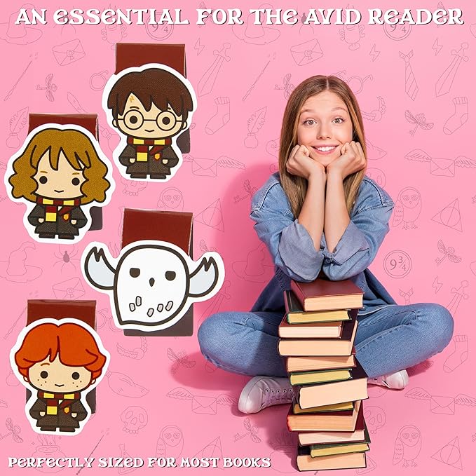 Harry Potter Magnetic Bookmarks Page Clip School University for Kids Teens Women Stocking Stuffers Gifts for Readers Xmas Gifts (Multi 4 Pack)