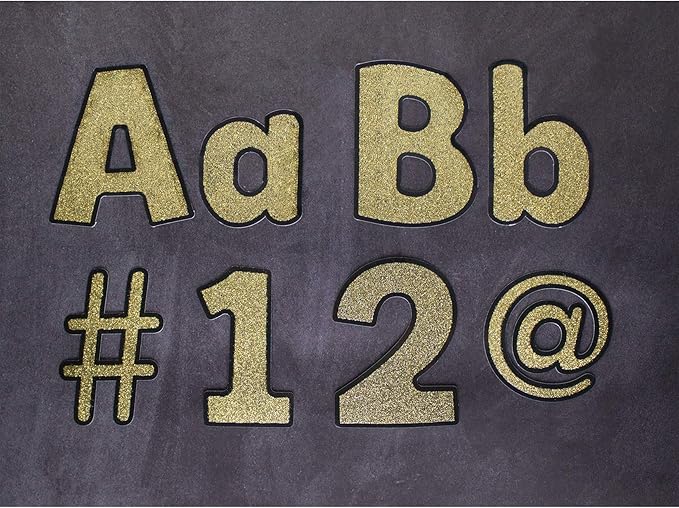 Carson Dellosa 219 Piece 4 Inch Gold Glitter Bulletin Board Letters for Classroom, Alphabet Letters, Numbers, Punctuation & Symbols, Cut Out Letters for Bulletin Board