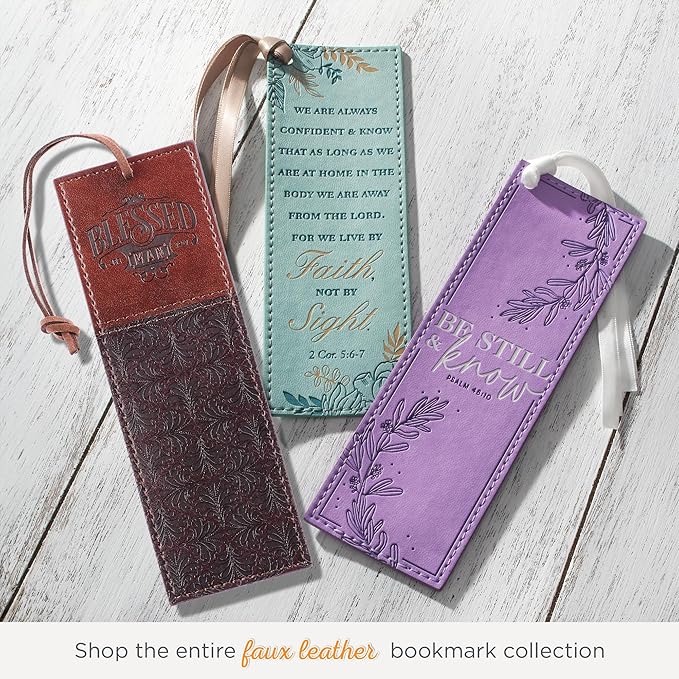 Christian Art Gifts Faux Leather Bookmark Blessed Man Jeremiah 17:7 w/Corded Tassel, Brown
