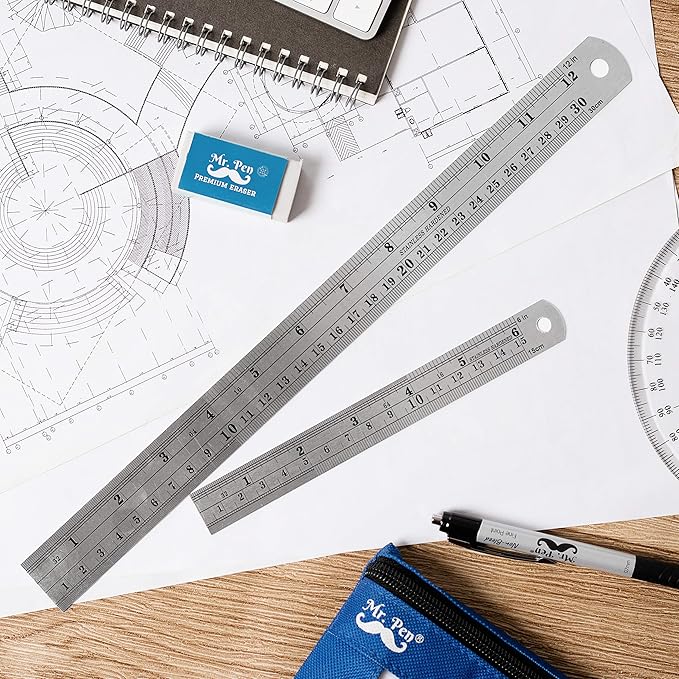 Mr. Pen- Steel Rulers, 2 Pack, 6" and 12", Rose Gold, 6 Inch Ruler Metal Rulers, Small Metal Ruler 6 Inch Metal Ruler Thin Flat, Stainless Steel Ruler 12 Inch, Centimeter Ruler, Steel Ruler 12 Inch