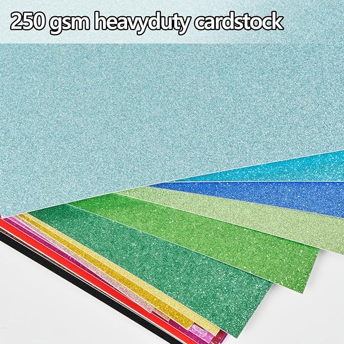 Simetufy Glitter Cardstock Paper, 60 Sheets 20 Colors, Colored Cardstock for Cricut, Premium Glitter Paper for Crafts, A4 Glitter Card Stock for DIY Projects, Sparkly Paper for Card Making, 250 GSM