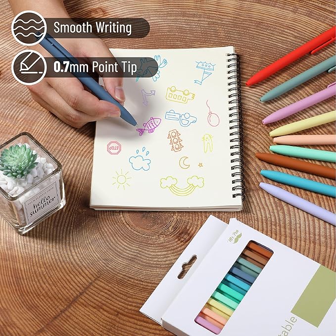 Mr. Pen- Retractable Gel Pen Pack, Assorted Colors, Fast Dry, Fine Point 0.7mm, Retractable, Cute Journaling Pens