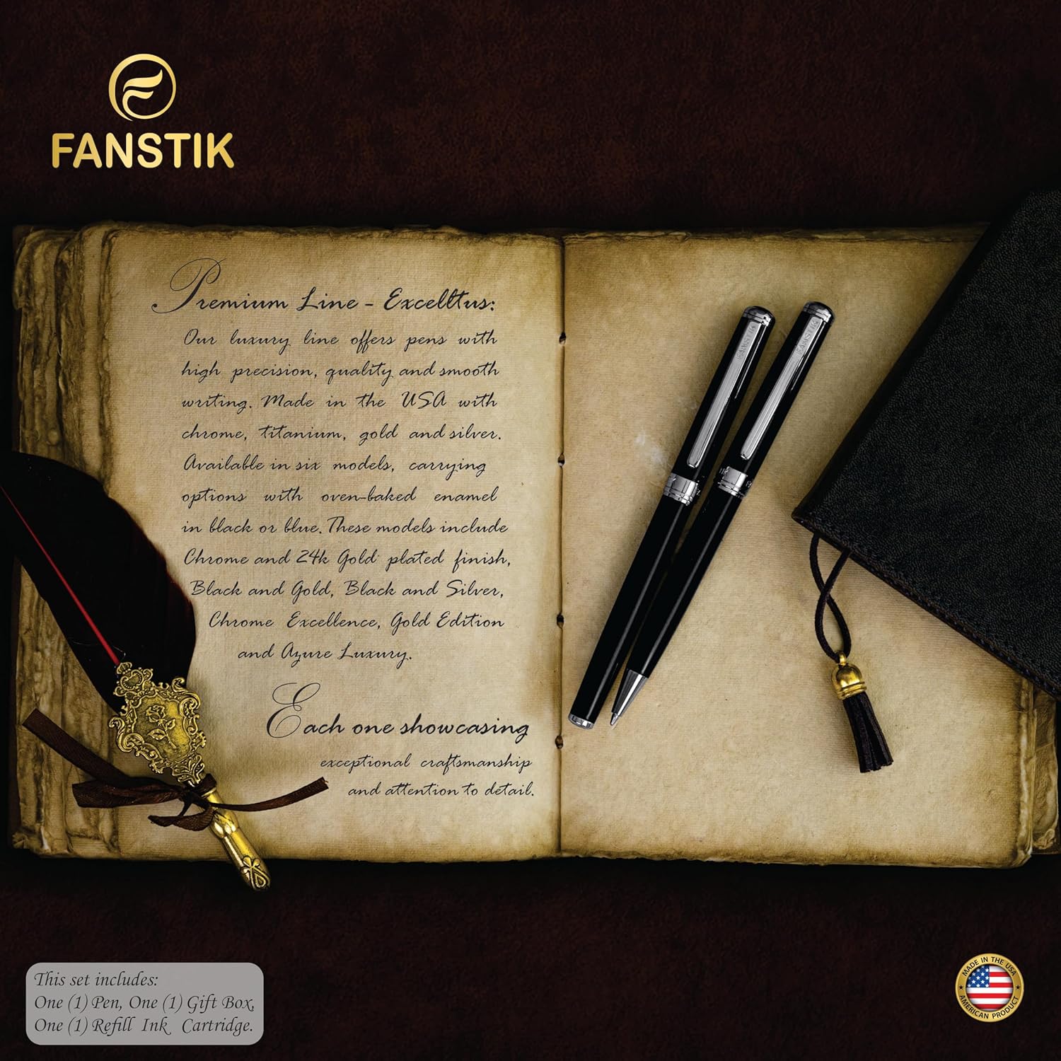 Black & Silver Luxury Rollerball pen (Made In USA) fancy gift set for women, Real 24K Gold Plating, Professional executive pen gift set for men (Lux Rollerball Black-Silver)