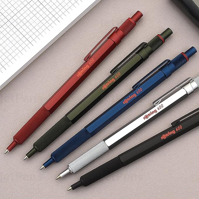 rOtring 600 Ballpoint Pen, Medium Point, Black Ink, Silver Barrel, Refillable