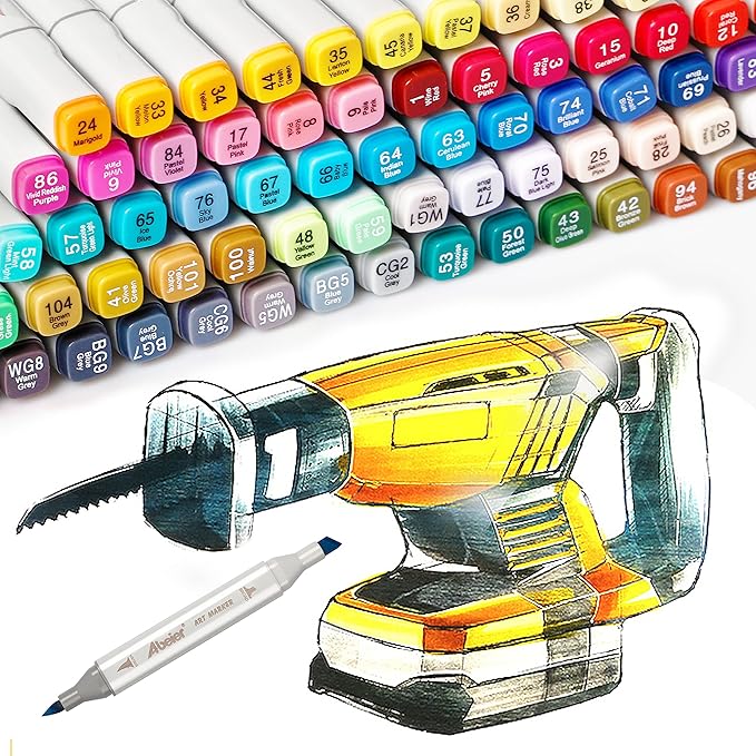 ABEIER 81 Colors Alcohol Markers Brush Tip, Brush & Chisel Dual Tip Sketch Markers for Artists, Plus 1 Blender Marker, Permanent Sketch Markers for Kids, Adults Coloring and Artist Illustration