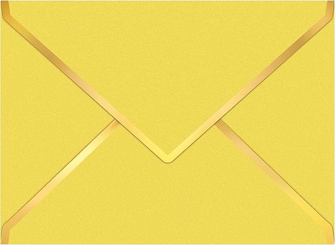 60 Pack Gold Envelopes 5x7 Bulk Yellow, 250G Pearled Cardstock A7 Envelopes for Invitations Business Mailing Envelope with Gold Foil Border, A6 4x6 Envelopes for Wedding Baby Shower Cards