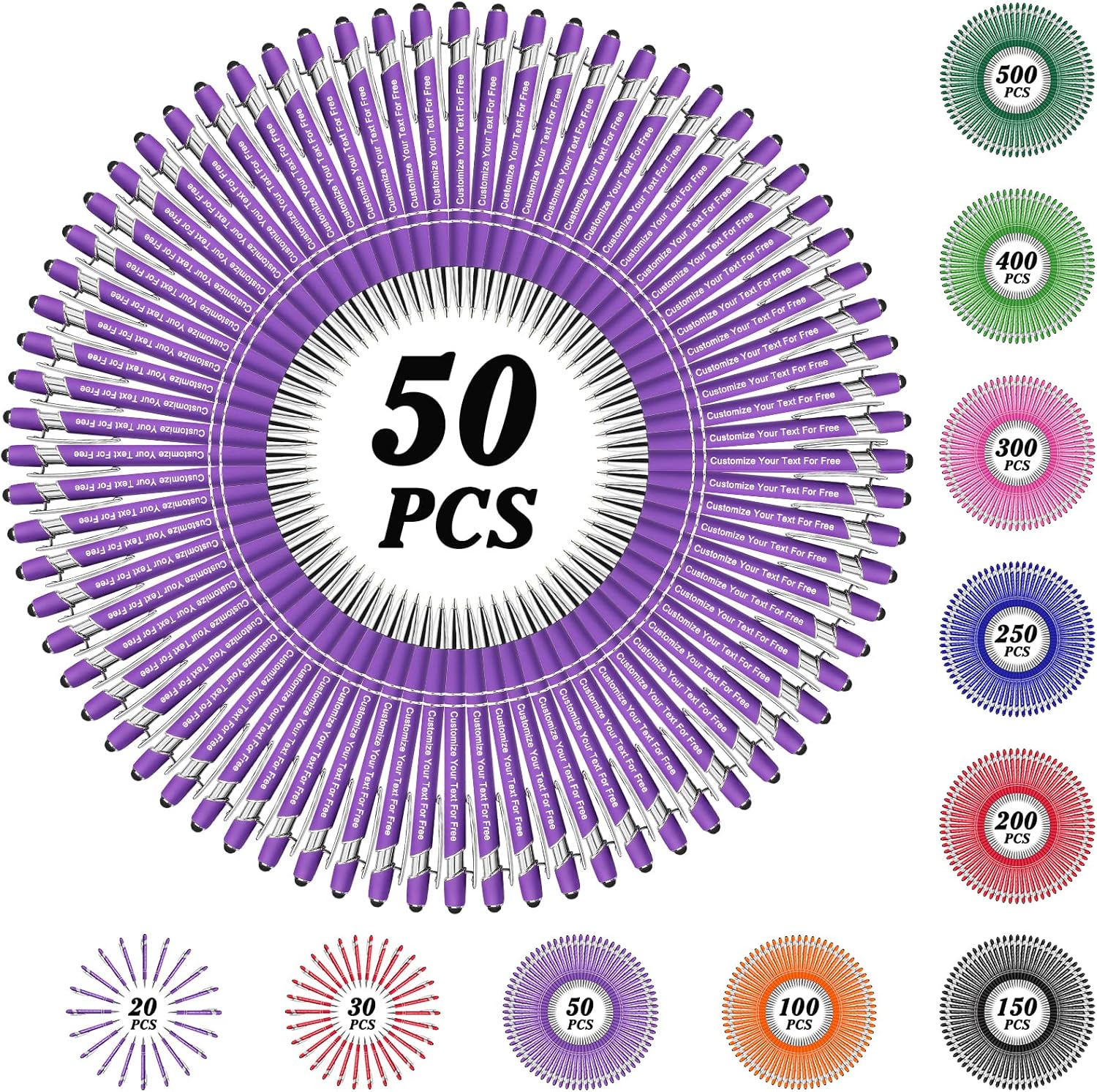 Max 500 Pcs Personalized Pens Bulk, Custom Pens with Free Engraving, Customized Stylus Tip Ballpoint Pen with Your Name Massage Text for School Office Business Graduation Anniversaries-50 Packs