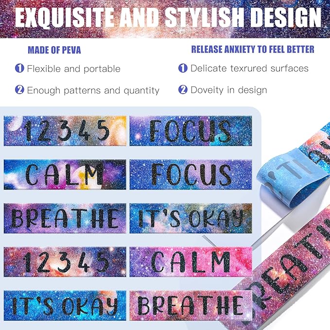 Laumoi 50 Pcs Anxiety Sensory Stickers Textured Calming Strips Tactile Rough Sensory Calm Stickers Adhesive Textured Tape Fidget Pack Anti Stress Strips for Adults(Starry Sky Style)