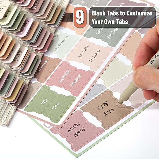 Mr. Pen- Spanish Bible Tabs, 75 Tabs, Boho Theme, Laminated Bible Tabs for Women and Men, Bible Tabs in Spanish, Bible Tabs Spanish, Bible Tabs for Study Bible, Bible Index Tabs, Mr Pen Bible Tabs