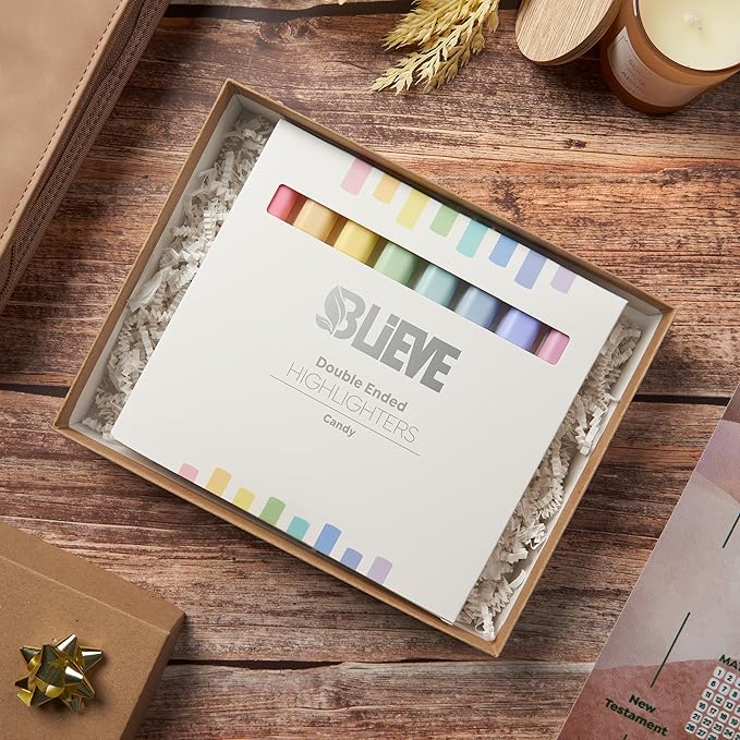 BLIEVE- Aesthetic Bible Highlighters No Bleed Through Assorted Colors, Cute Highlighter Dual Tip For Journaling Supplies And School Accessories, Bible Highlighters And Pens No Bleed (CANDY)