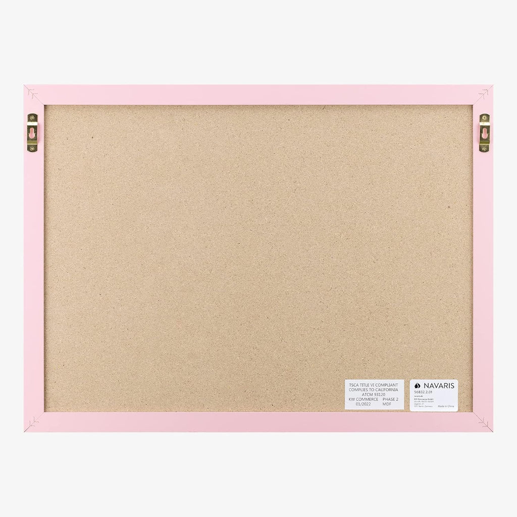Navaris Framed Linen Bulletin Board - 17 x 23 inches Fabric Jewelry Organizer Pinboard for Wall Memory Memo Pin Board - Natural Linen with Pink Frame