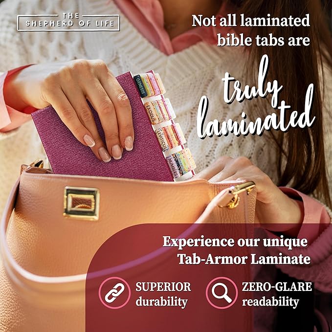 Bloom Beauty Bible Tabs for Women – Soul Nourishing Book Summaries – 66 Peel-and-Stick Large Print Laminated Bible Tabs | Bible Study Supplies Gold, Journaling Accessories, Gifts, the Shepherd of Life