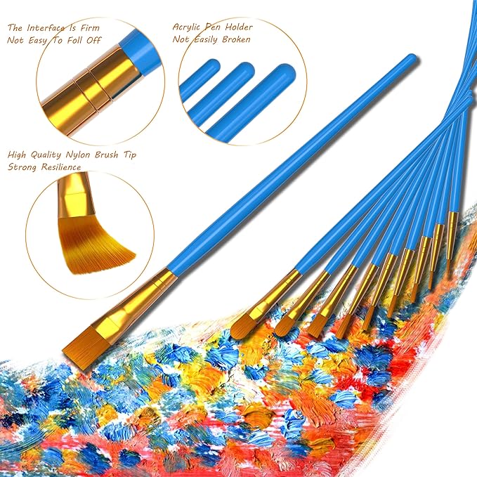 Paint Brushes Set for Acrylic Painting, 20 Pcs Art Painting Brushes Nylon Acrylic Paint Brush, 10 Sizes Paint Brush for Kids Adults Oil Watercolor Rock Painting Body Face Nail Art