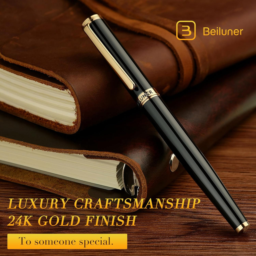 BEILUNER Luxury Rollerball Pen,24K Gold Trim,Noble and Elegant Designs,Schneider Ink Refill, Best Roller Ball Pen Gift Set for Men & Women, Professional, Executive Office, Nice Pens
