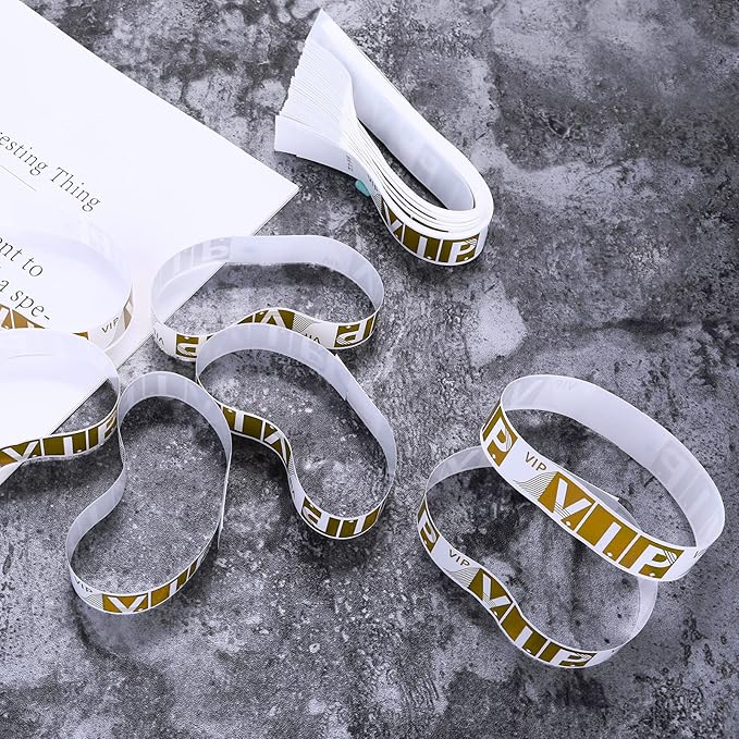 100 Pcs VIP Wristbands for Events Waterproof Paper Bracelets Lightweight Event Wristbands for Party Concert Club Amusement Park Festivals (Gold)