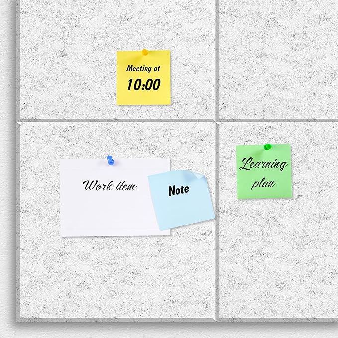 Large Cork Board for Office White Grey Felt Board Alternative-12 Pack Felt Wall Tiles for Office Wall Decor,Felt Bulletin Board Tiles,Push pin Board Wall Organizer for Office
