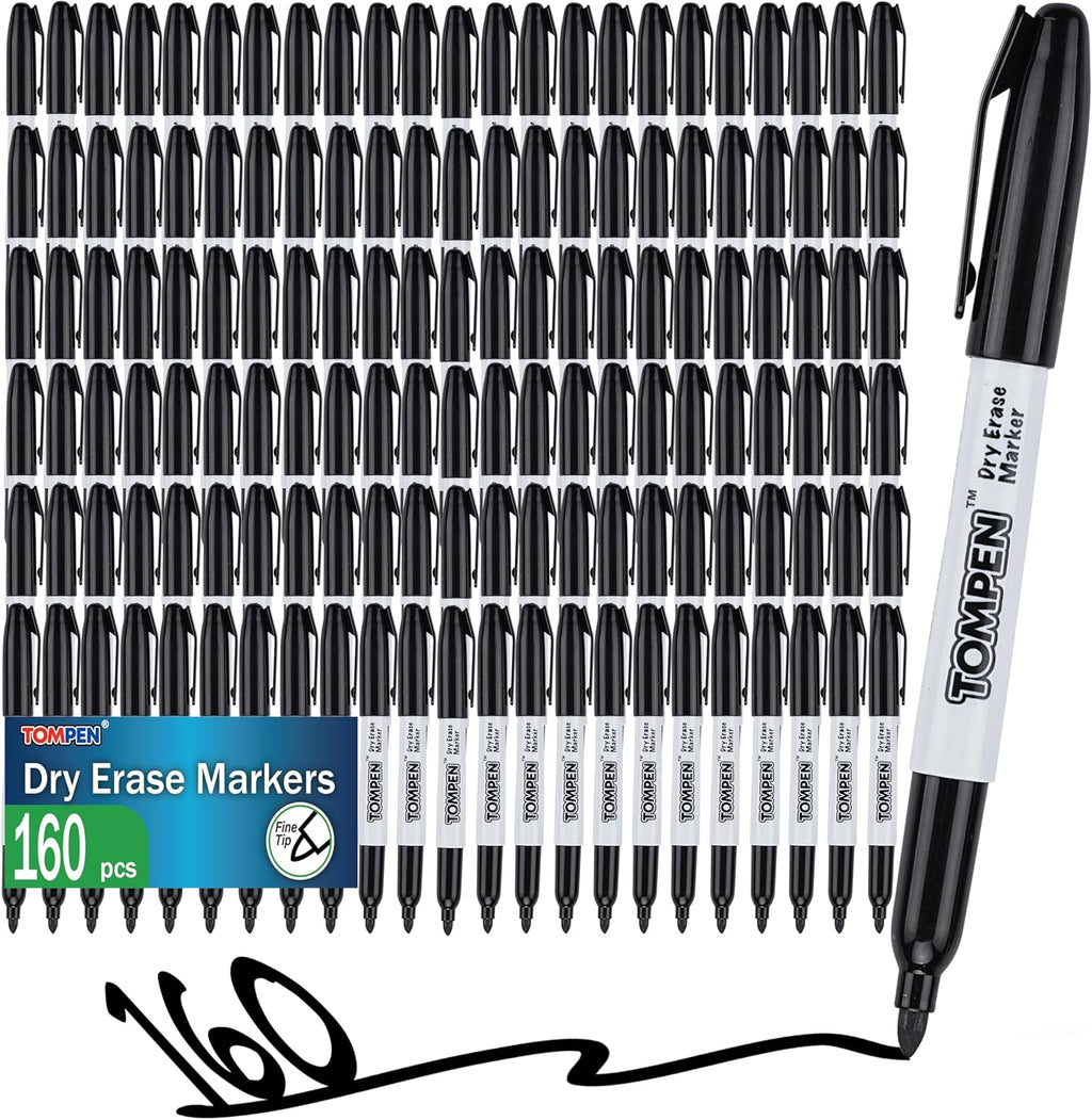 Dry Erase Markers Black,160 Bulk Pack Fine Tip,Low Odor Quick-Drying Whiteboard Markers for Office Home School Writing Planning