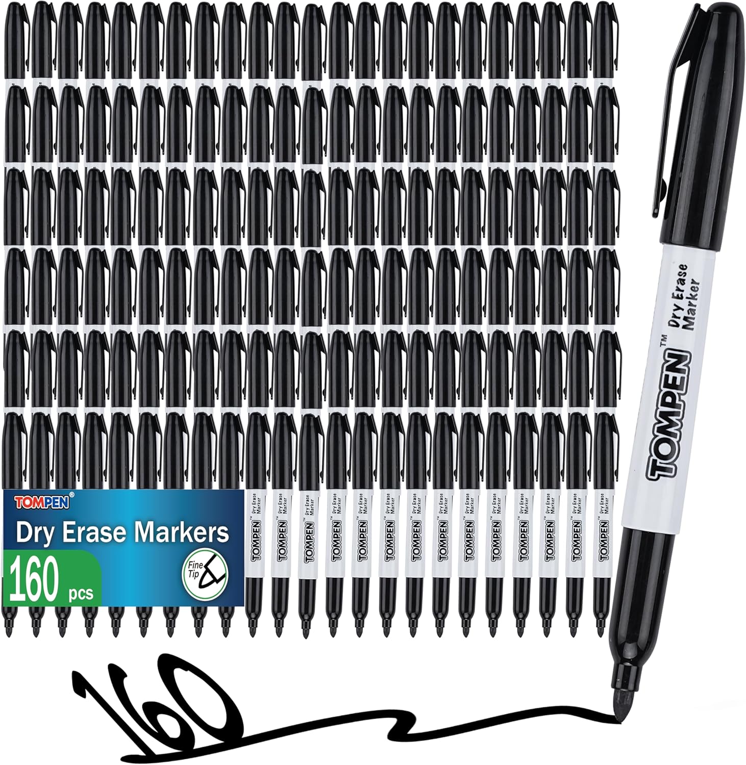 Dry Erase Markers Black,160 Bulk Pack Fine Tip,Low Odor Quick-Drying Whiteboard Markers for Office Home School Writing Planning