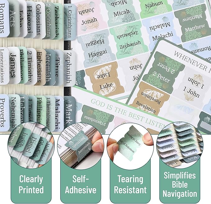 Mr. Pen- Bible Tabs, 75 Tabs, Coastal Meadow, Laminated Bible Tabs for Women and Men, Bible Tabs for Study Bible, Bible Index Tabs, Bible Book Tabs, Bible Labels Tabs, Mr Pen Bible Tabs