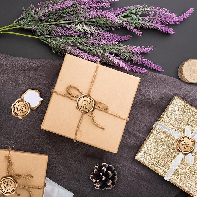 Yoption Initial M Wax Seal Stickers, 100 Pack Gold Self Adhesive Letter Envelope Seal Stickers for Wedding Party Birthday Christmas (M)