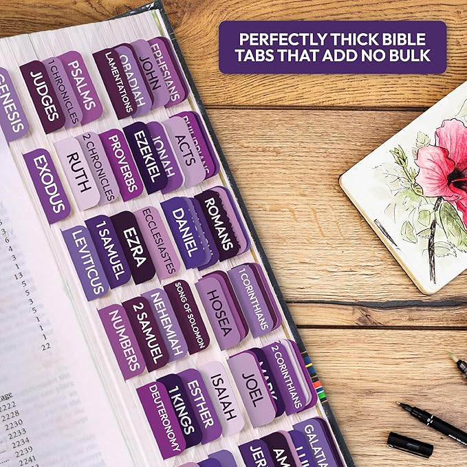Purple Bible Tabs, 90 Large Print Bible Index Tabs for Study Bible, Laminated Easy-to-Read Label, Christian Gift for Women, Men, Kids