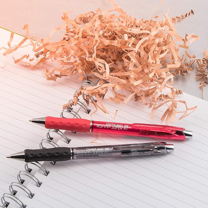 Pentel RSVP Super RT Ballpoint Pen, (0.7mm) Fine Line, Black Ink, 2-Pk - BX477BP2A (Pack of 2)