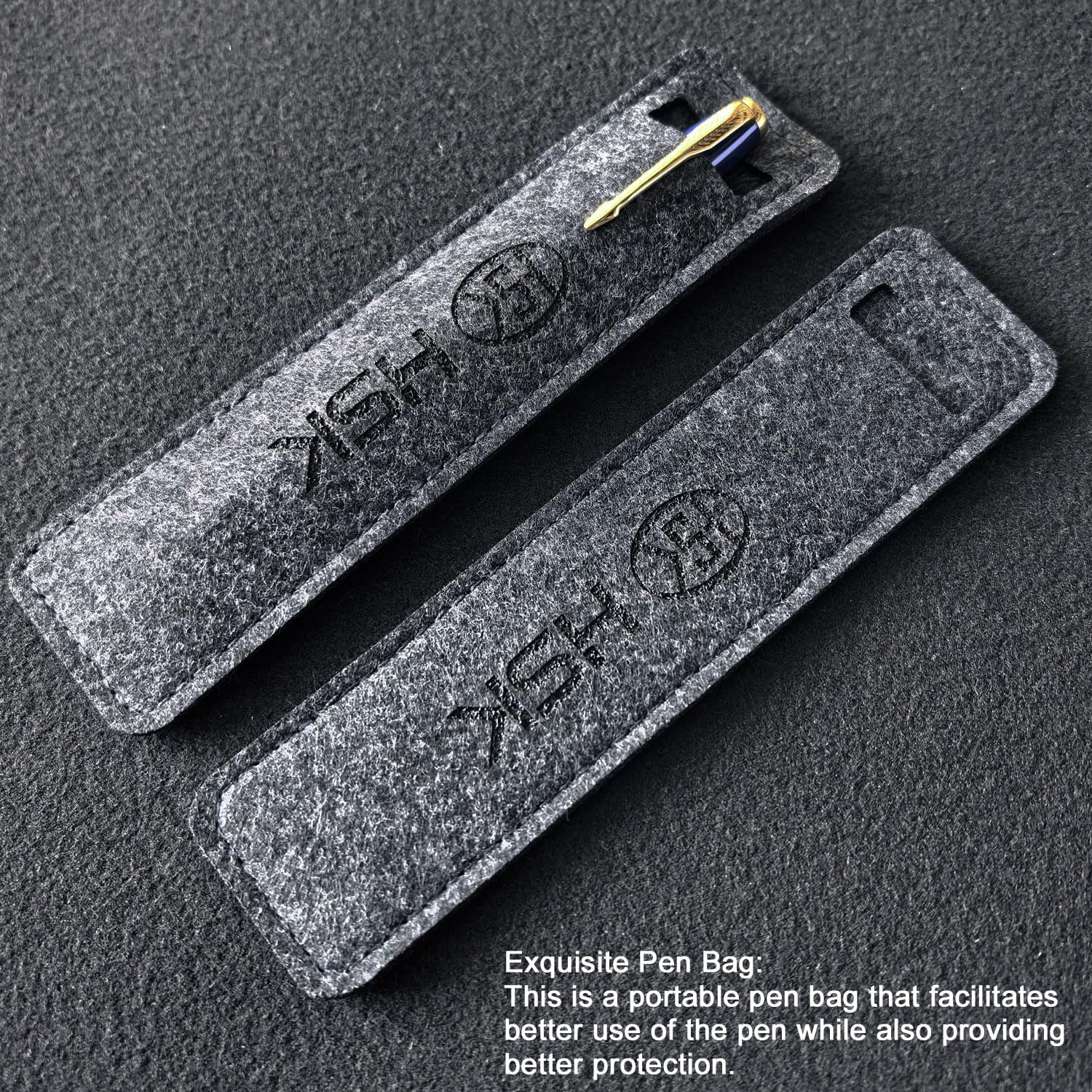 HSK Ballpoint Pens Executive Fountain Pen with Gold Trim, Gift Box Set, Available in Black, Red, Navy Blue,Black Refill Line width 0.5mm (Blue)