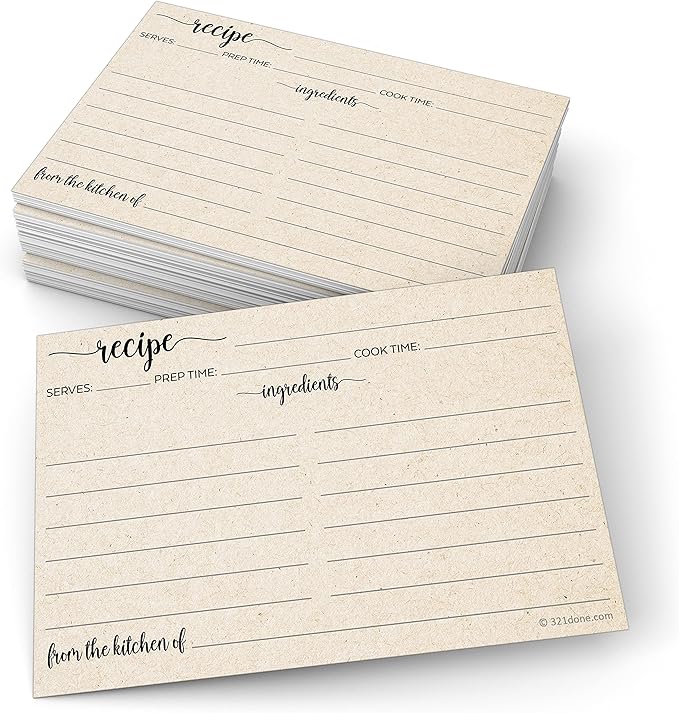 321Done Recipe Cards (Set of 50) 4x6 Rustic Kraft Tan, Wide-Ruled, From the Kitchen Of, Large Double-Sided Premium for Weddings, Bridal Shower, Baby - Made in USA - Minimalist