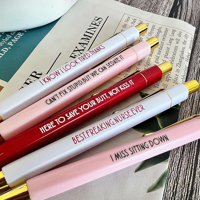 Jxueych Funny Pens 5-Count, Black Ink,Medium Nib 1.0mm, Funny Office Gifts for Coworkers, Personalized Pens Vibrant Funny Quotes Swear Word Daily Pen Set (C)