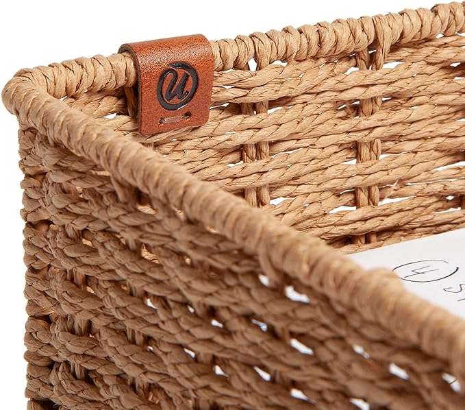 U Brands Woven Two-Tier Paper Tray, Rattan-Inspired Wicker Style Office Organization Supplies, 1 Count