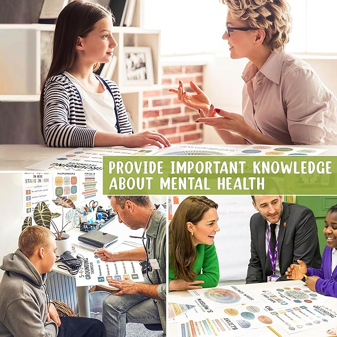 10 Pcs Care Mental Health Posters, Mental Health Matters Poster, Therapy Office Decor, Counseling Office Must Haves, School Counselor Supplies, Mental Health Gifts (Laminated Posters-10"x14")