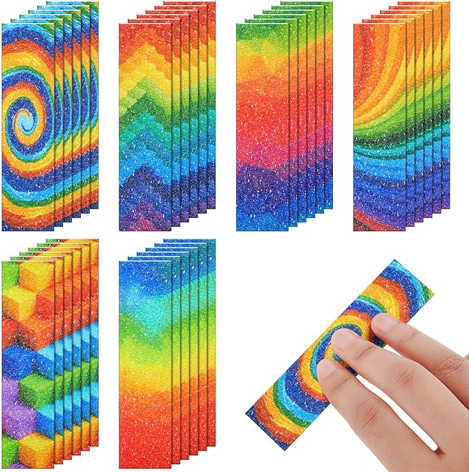 36 Pieces Anxiety Sensory Stickers Cute Fidget Textured Strips Toys Anti Stress Tactile Rough Sensory Calm Textured Strips Adhesives Anxiety Relief for Adults Teens Desk Classroom (Rainbow Style)