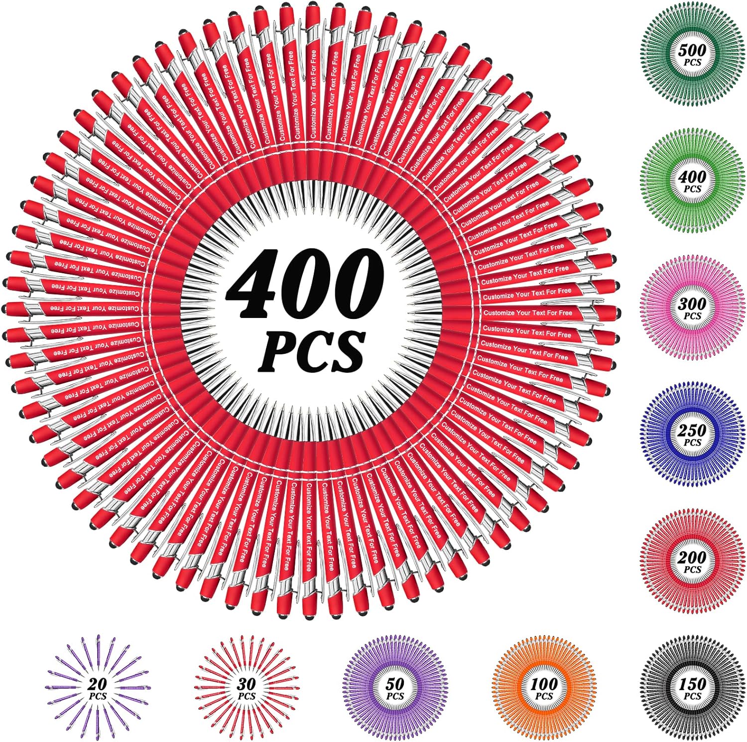 Max 500 Pcs Personalized Pens Bulk, Custom Pens with Free Engraving, Customized Stylus Tip Ballpoint Pen with Your Name Massage Text for School Office Business Graduation Anniversaries-400 Packs