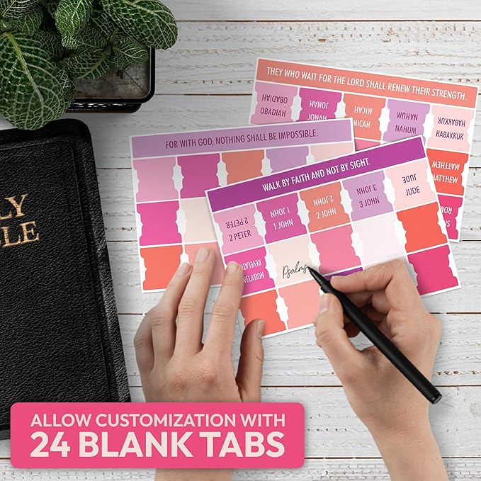 Pink Bible Tabs, 90 Large Print Bible Index Tabs for Study Bible, Laminated Easy-to-Read Label, Christian Gift for Women, Men, Kids