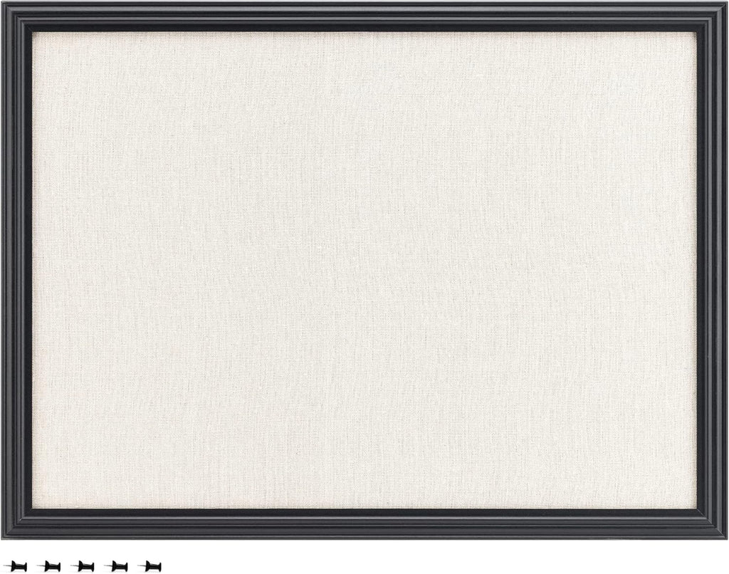 Navaris Framed Linen Bulletin Board - 17 x 23 inches Fabric Jewelry Organizer Pinboard for Wall Memory Memo Pin Board - Linen with Frame