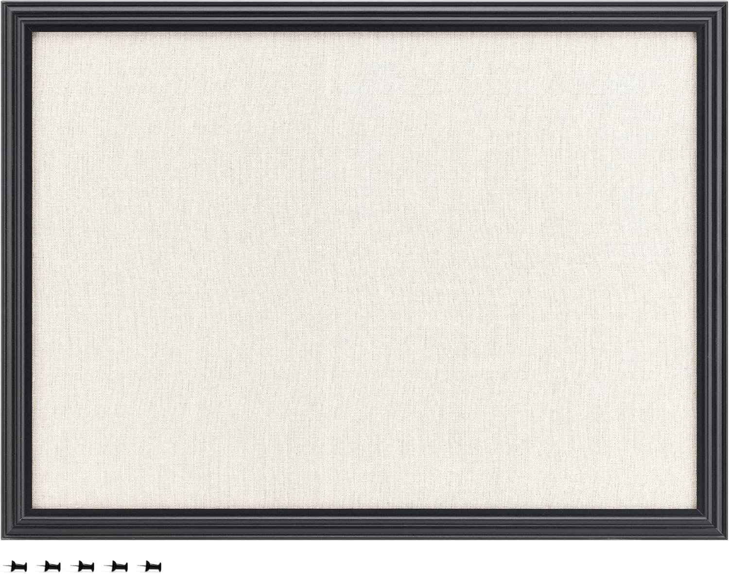 Navaris Framed Linen Bulletin Board - 17 x 23 inches Fabric Jewelry Organizer Pinboard for Wall Memory Memo Pin Board - Linen with Frame