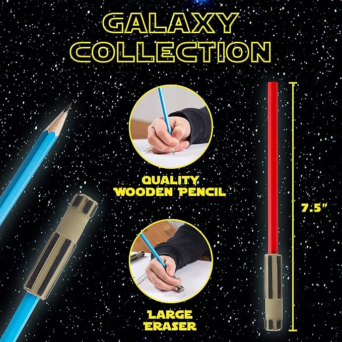 Light Saber Pencils Party Favors, Set for Kids 24 pack of Red and Blue Pencils with 3D Top Gifts Supplies for Star Wars Fan Boys Girls Teen Tween Adult - birthday party favors star wars Pencils