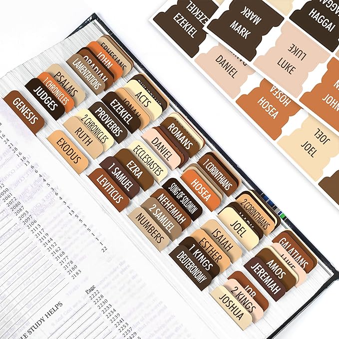 Brown Bible Tabs, 90 Large Print Bible Index Tabs for Study Bible, Laminated Easy-to-Read Label, Christian Gift for Women, Men, Kids