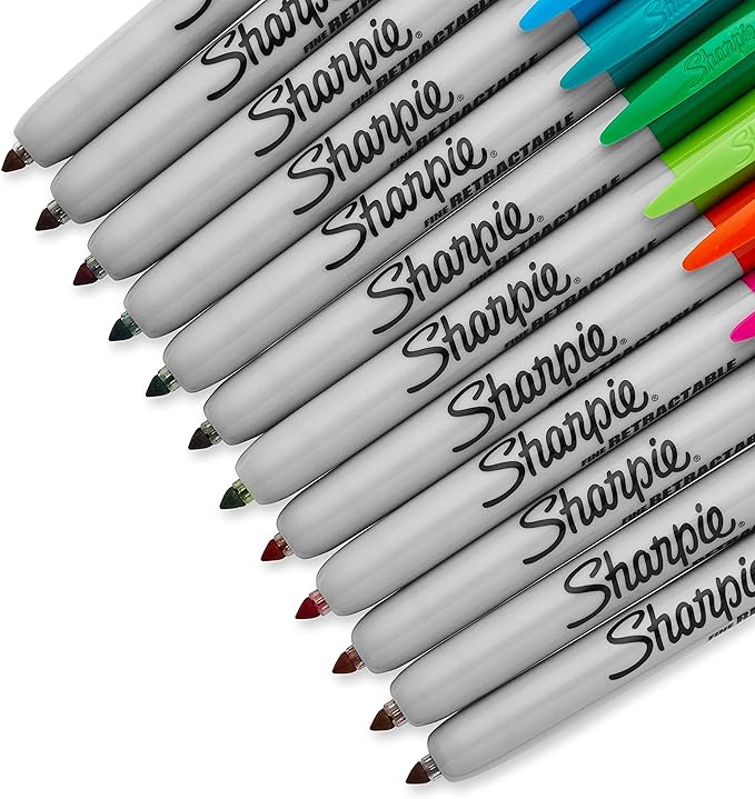 Sharpie Retractable Fine Tip Permanent Markers, Assorted Colors, 12 Count