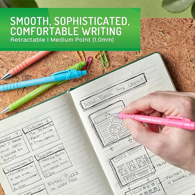 Paper Mate FlexGrip Ultra Ballpoint Pens, Made from Recycled Plastic Materials, Assorted Barrel Colors, Medium Point (1.0mm), Black, 12 Count