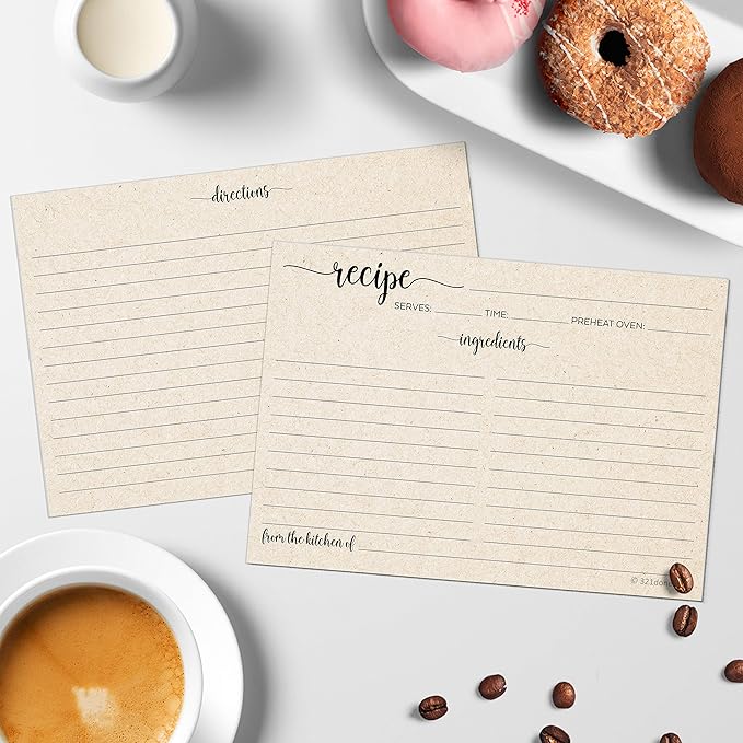 321Done Jumbo Rustic Recipe Cards (Set of 50) From the Kitchen Of 5x7 Extra Large - Kraft Tan Minimalist for Weddings, Bridal Shower - Double-Sided - Made in USA